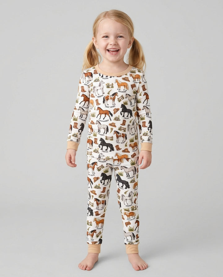 Types Of Horses Bamboo Two Piece Long Sleeve Pajama Set