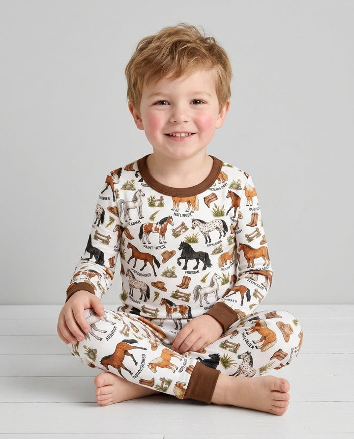 Types Of Horses Bamboo Two Piece Long Sleeve Pajama Set