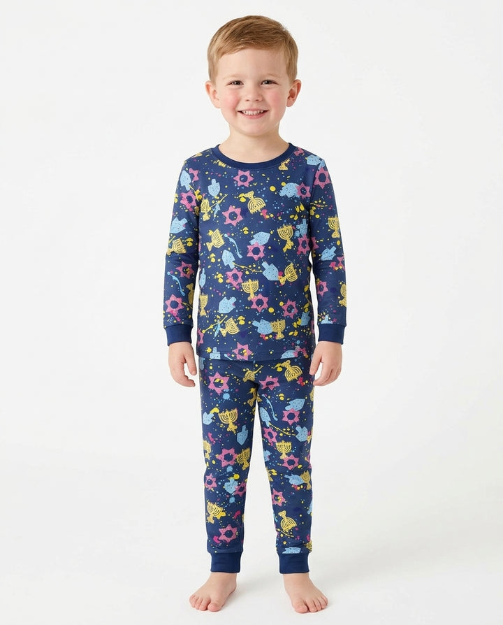 Hanukkah Family Splatter Paint  Bamboo Two Piece Long Sleeve Pajama Set