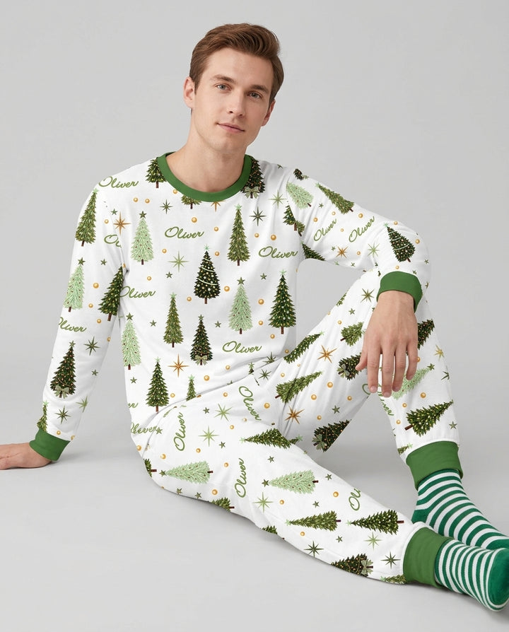 Custom Name Merry Christmas Tree Bamboo Men's Pajama Set