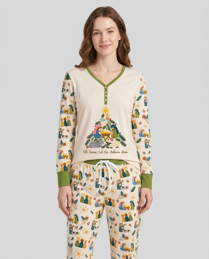 Oh Come, Let Us Adore Him Family Matching Bamboo Women Pajama Set