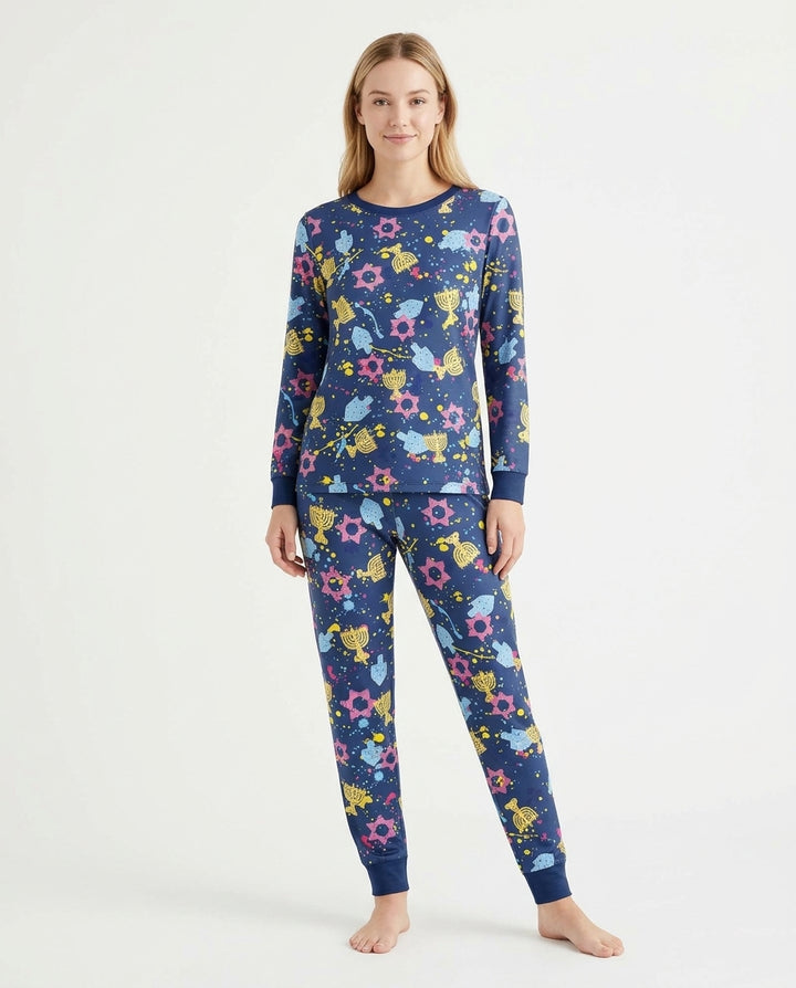 Hanukkah Family Splatter Paint  Bamboo Women Pajama Set