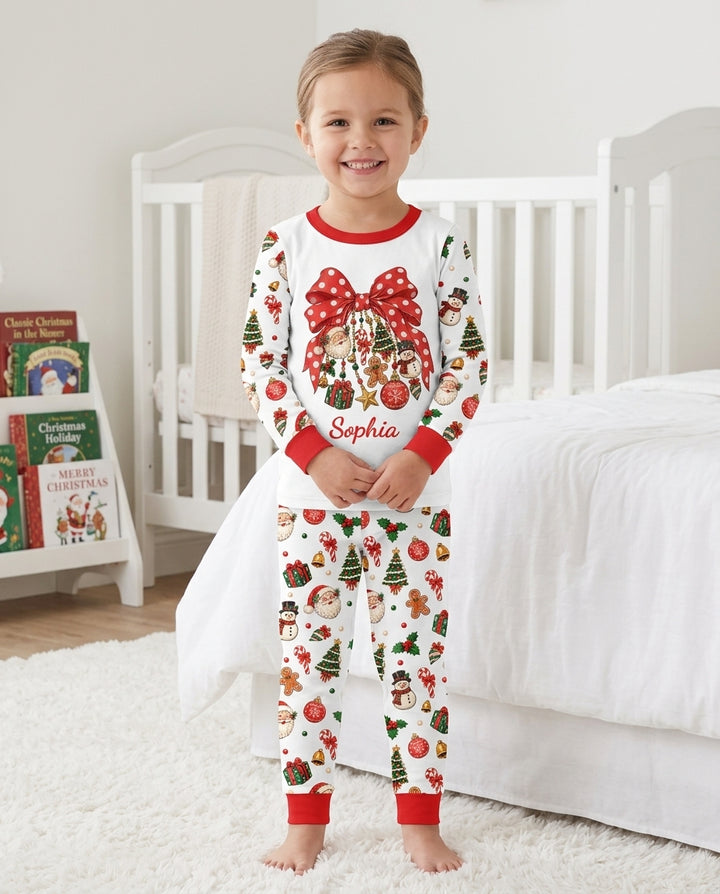 Custom Name Christmas The Bow Bamboo Two Piece Long Sleeve Pajama Set