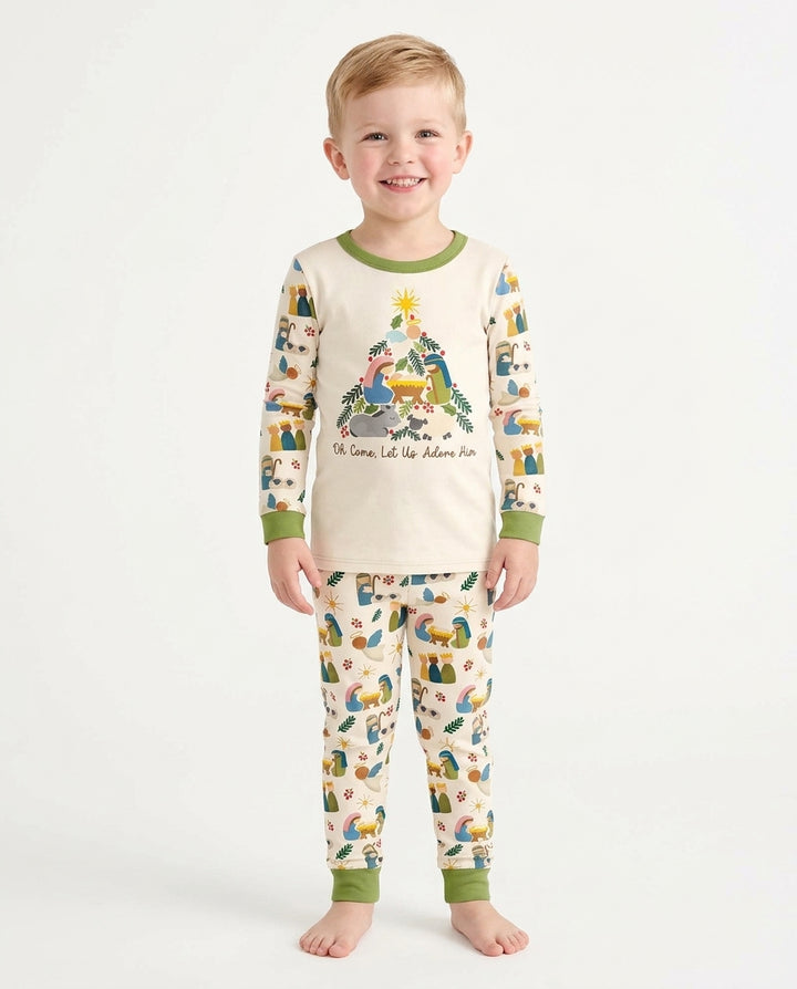 Oh Come, Let Us Adore Him Family Matching Bamboo Two Piece Long Sleeve Pajama Set