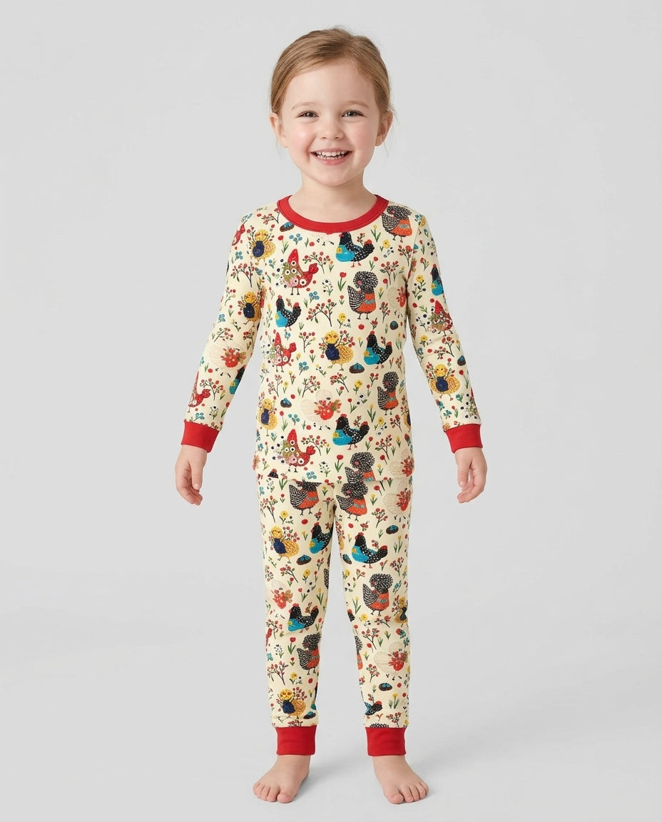 Chicken Garden Bamboo Two Piece Long Sleeve Pajama Set