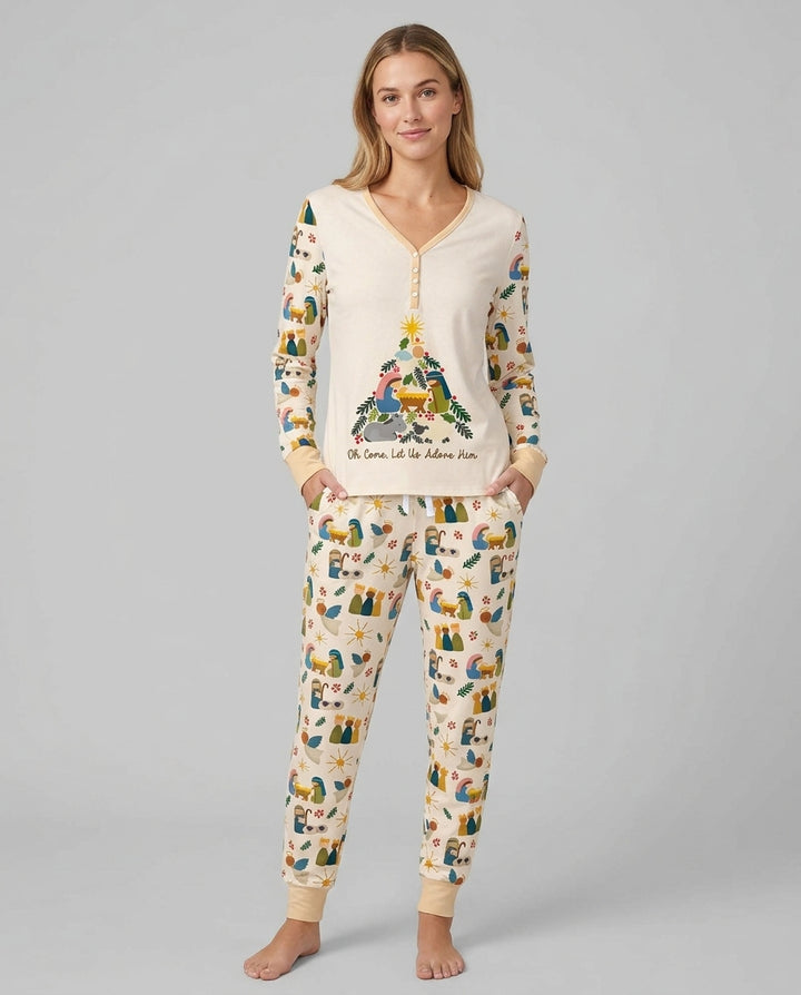 Oh Come, Let Us Adore Him Family Matching Bamboo Women Pajama Set
