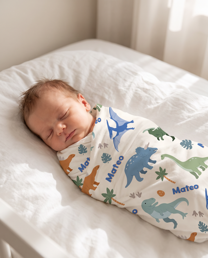 Personalized Little Fossil Neutral Bamboo Swaddle Blanket