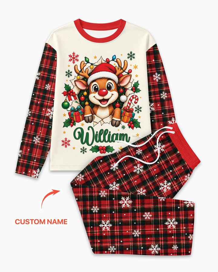 Cute Reindeer in Santa Hat Bamboo Men's Pajama Set