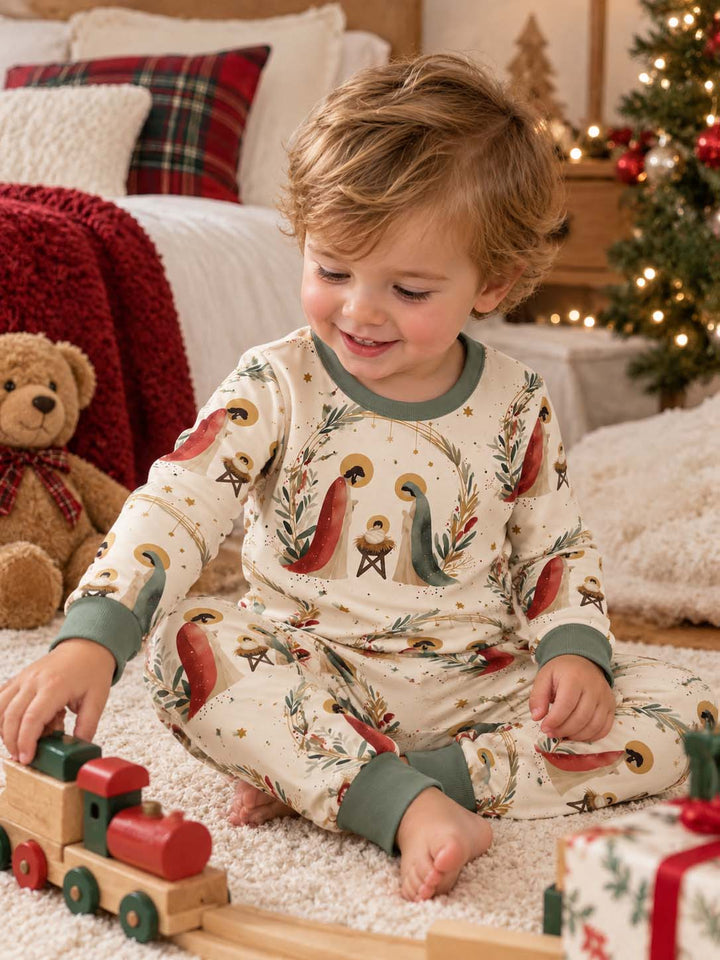 Merry Christmas Nativity Bamboo Two Piece Long Sleeve Pajama Set