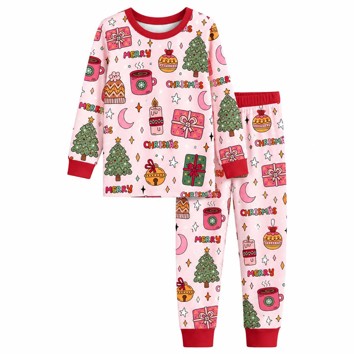Merry Pink Christmas Bamboo Two Piece Long Sleeve Pajama Set