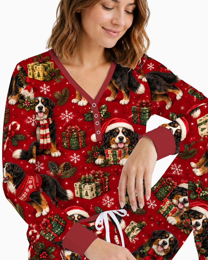 Merry Red Bernese Christmas Bamboo Women Pajama Set