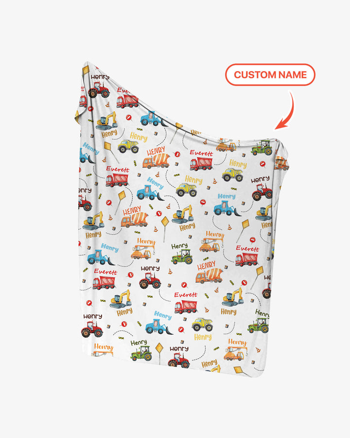 Construction Vehicles Custom Name swaddle blanket