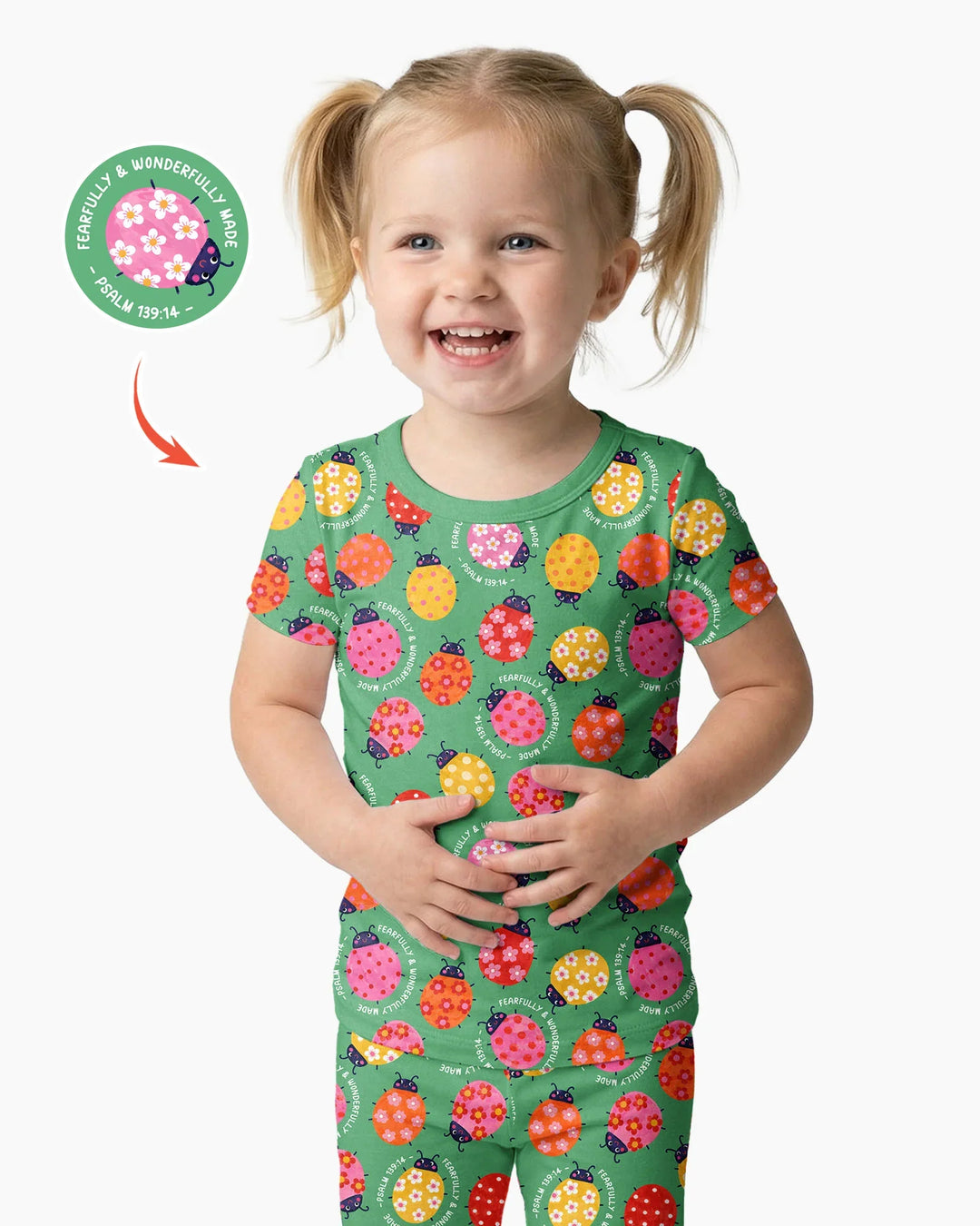 Zweiteiliges, kurzärmliges Pyjama-Set mit Marienkäfern