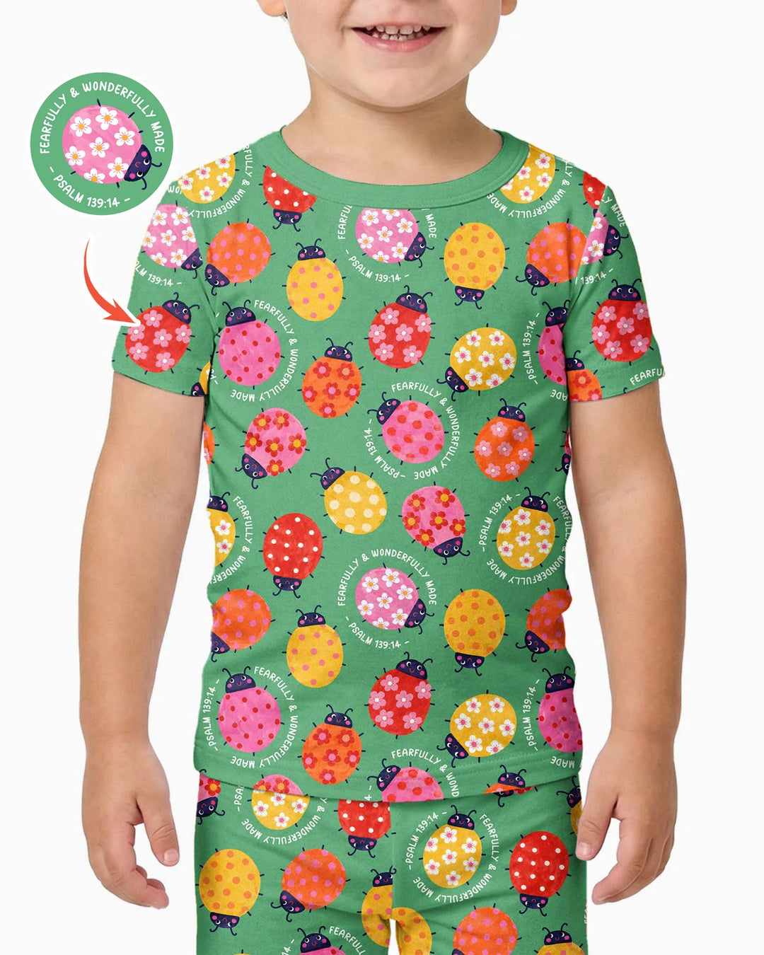 Zweiteiliges, kurzärmliges Pyjama-Set mit Marienkäfern