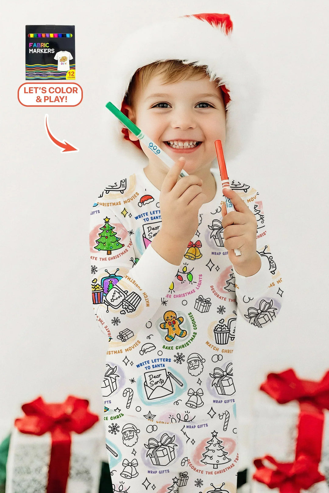 Christmas Activities Colorable Two Piece Long Sleeve Pajama Set , Christmas Activities Colorable Two Piece Long Sleeve Pajama Set - 12-18M