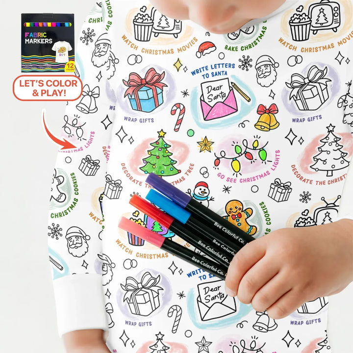 Christmas Activities Colorable Two Piece Long Sleeve Pajama Set , Christmas Activities Colorable Two Piece Long Sleeve Pajama Set - 12-18M