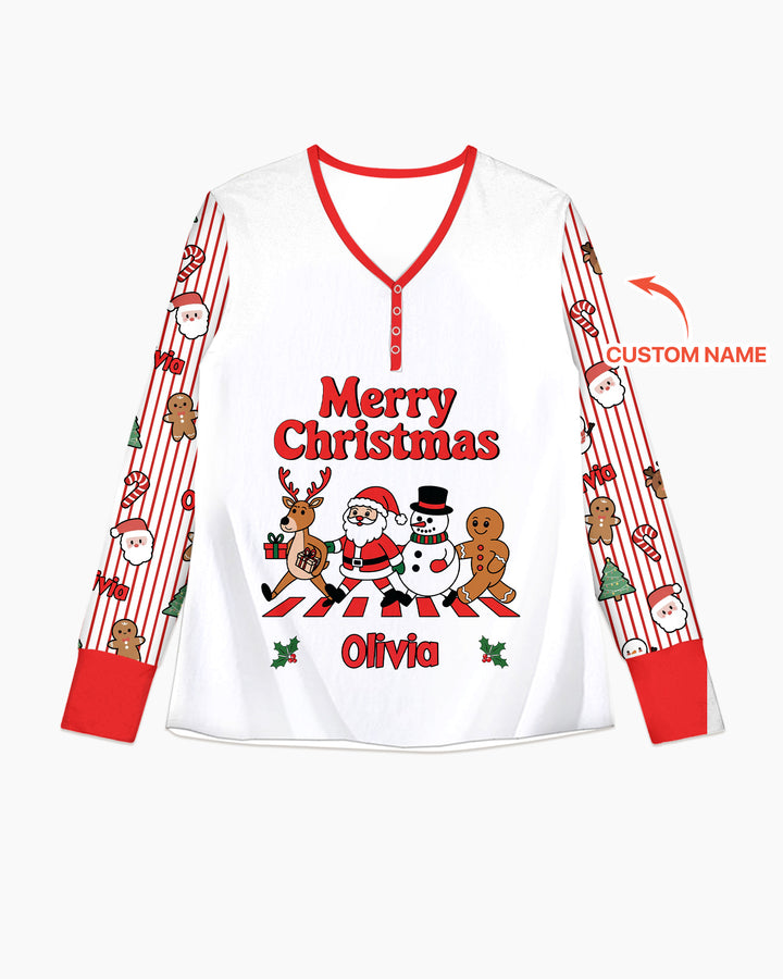 Custom Name Funny Christmas Crossing Bamboo Women Pajama Set