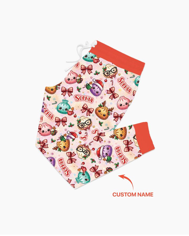 Custom Name Merry Christmas Dumpling Bamboo Women Pajama Set