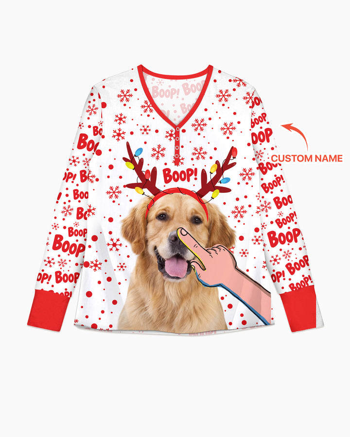 Custom Pet Photo Funny Christmas Boop Bamboo Women Pajama Set