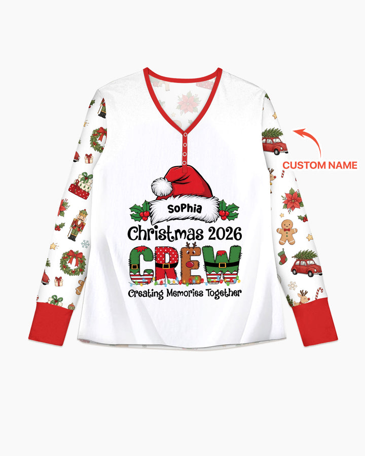 Custom Name Christmas 2026 Crew Bamboo Women Pajama Set
