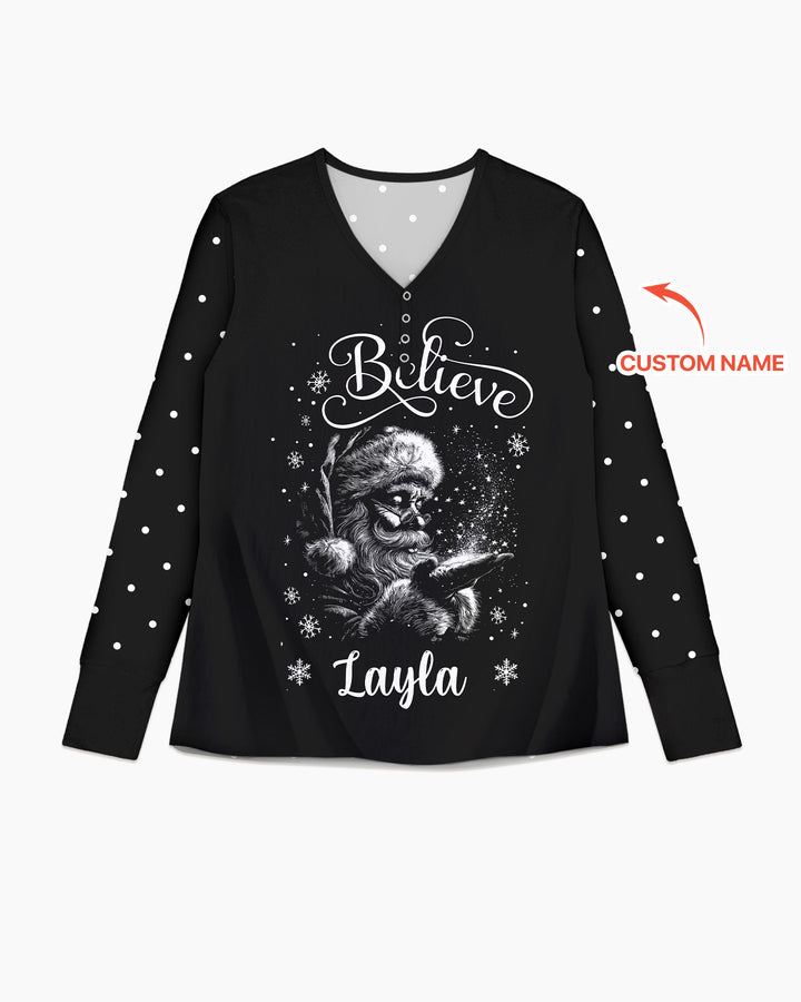 Custom Name Vintage Believe Santa Bamboo Women Pajama Set