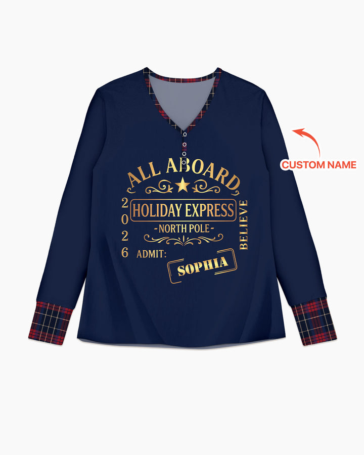 Custom Name North Pole Plaid Bamboo Women Pajama Set