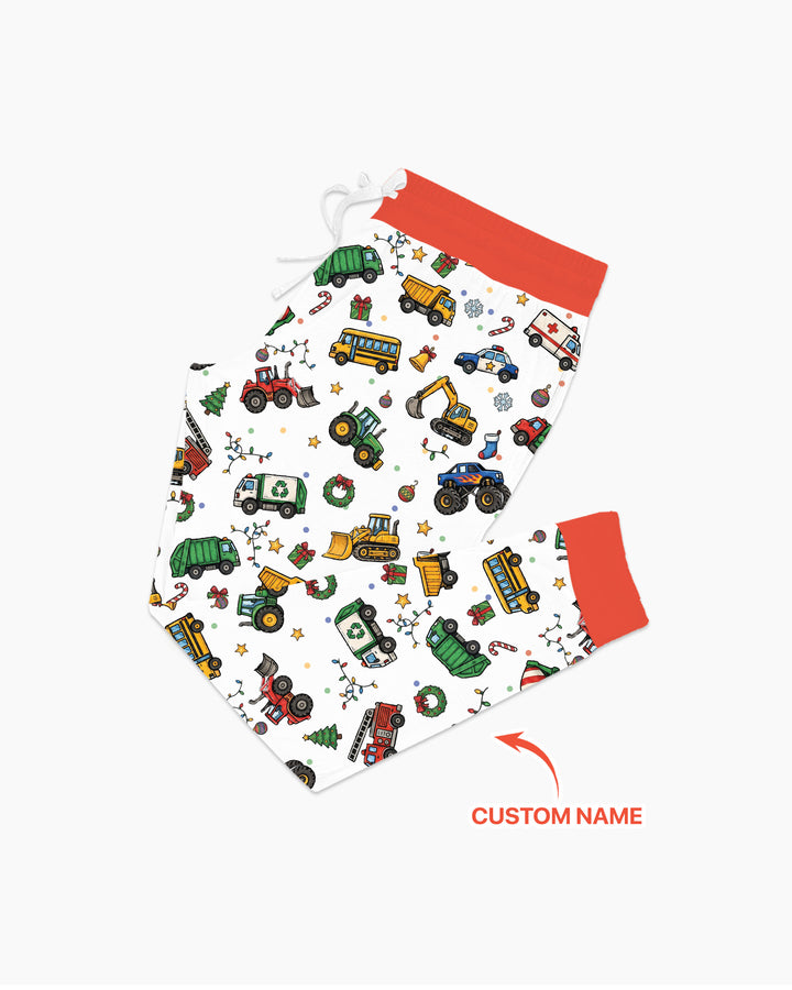 Custom Name Little Trucks Christmas Tree Bamboo Women Pajama Set