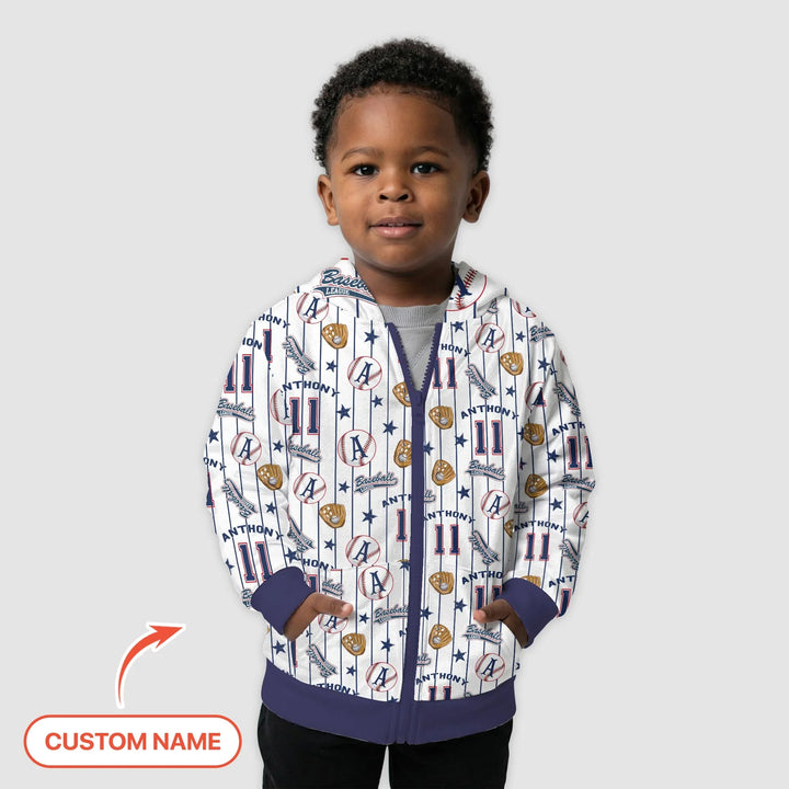 Personalisierter Baseball Time Bambus-Kapuzenpullover mit Reißverschluss