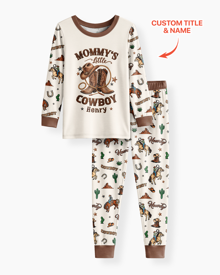 Personalized Family's Little Cowboy Bamboo Two Piece Long Sleeve Pajama Set