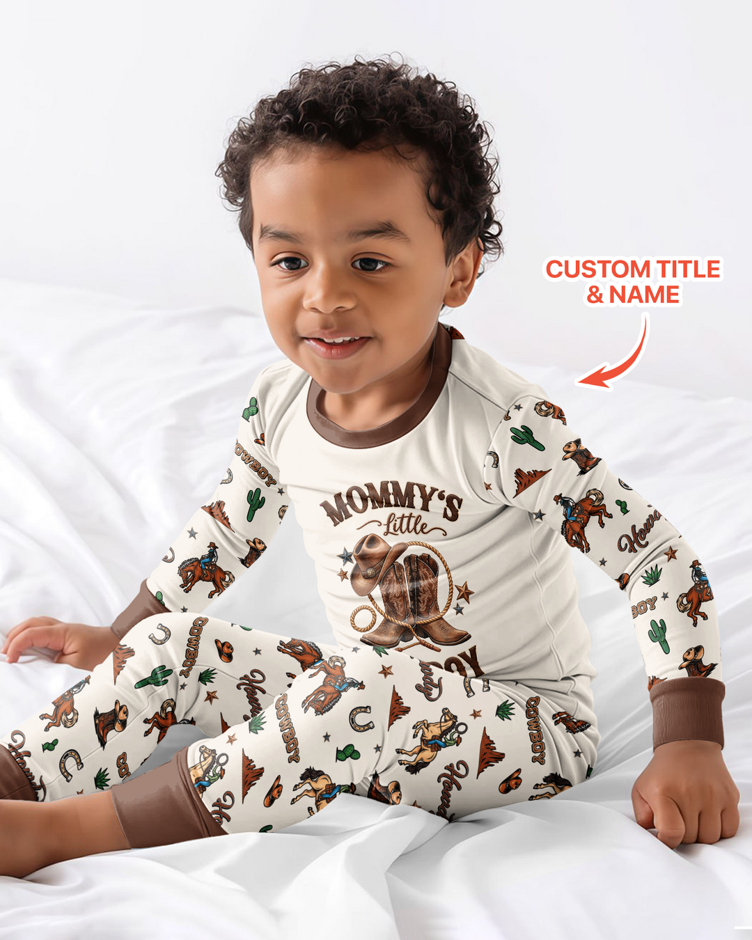Personalized Family's Little Cowboy Bamboo Two Piece Long Sleeve Pajama Set