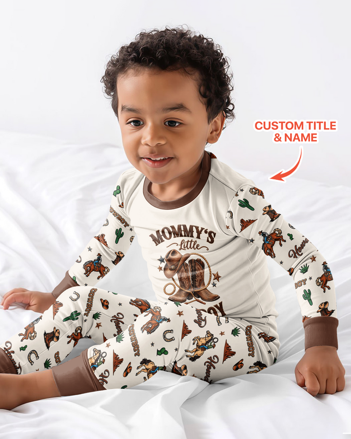 Personalized Family's Little Cowboy Bamboo Two Piece Long Sleeve Pajama Set