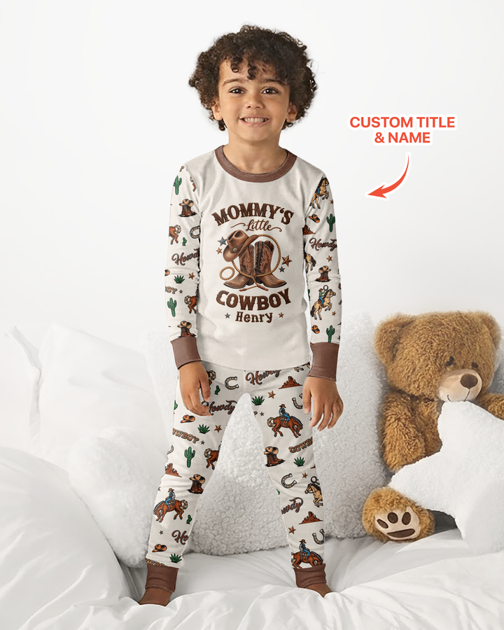 Personalized Family's Little Cowboy Bamboo Two Piece Long Sleeve Pajama Set