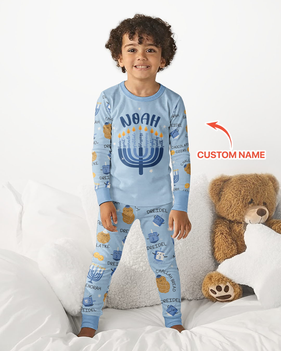 Custom Hanukkah Family Matching  Bamboo Two Piece Long Sleeve Pajama Set