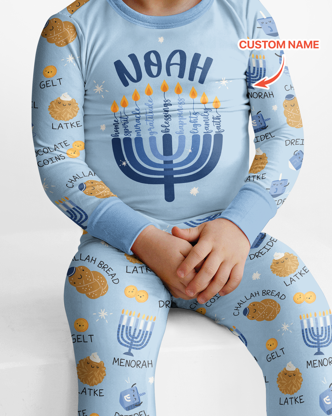 Custom Hanukkah Family Matching  Bamboo Two Piece Long Sleeve Pajama Set