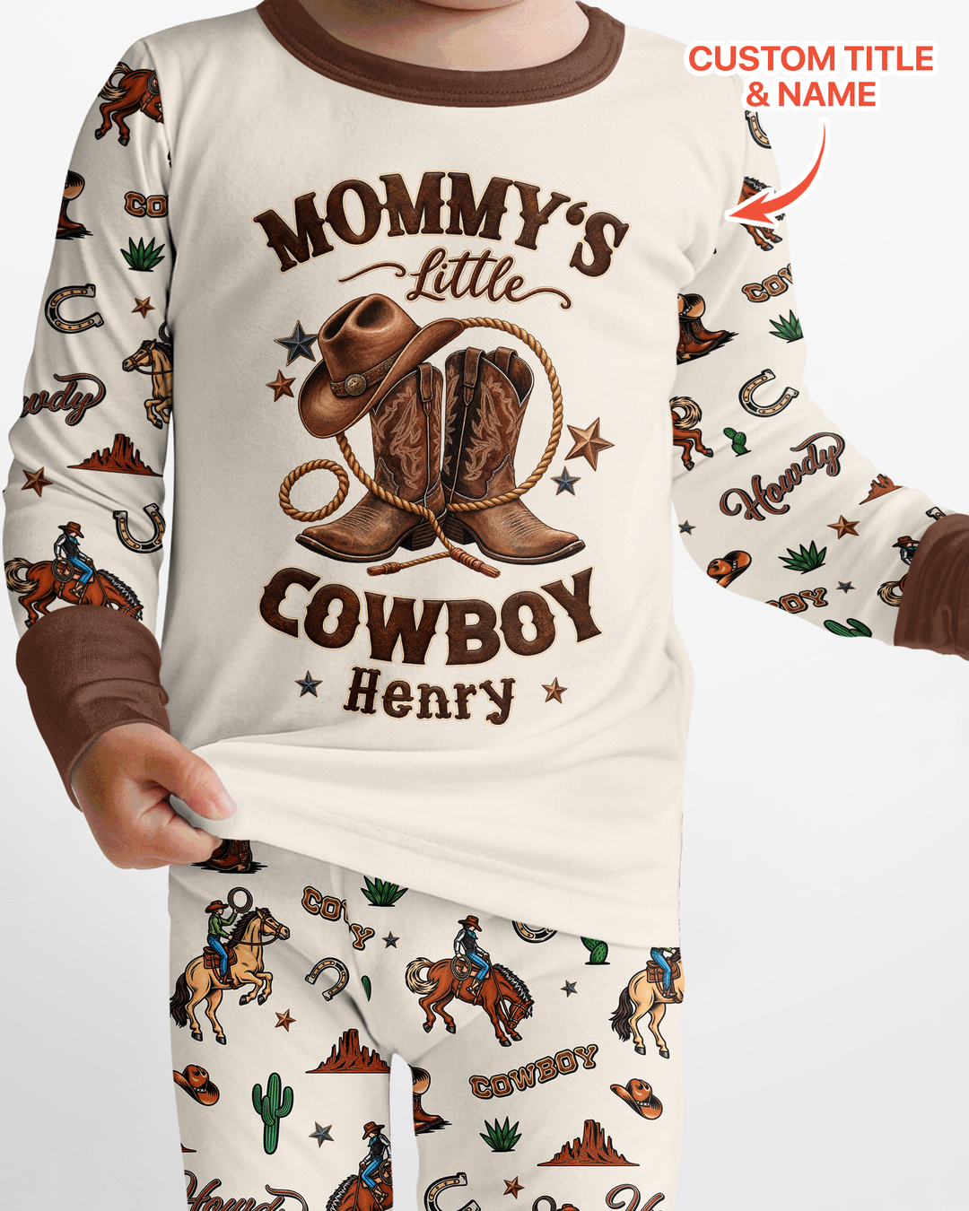 Personalized Family's Little Cowboy Bamboo Two Piece Long Sleeve Pajama Set
