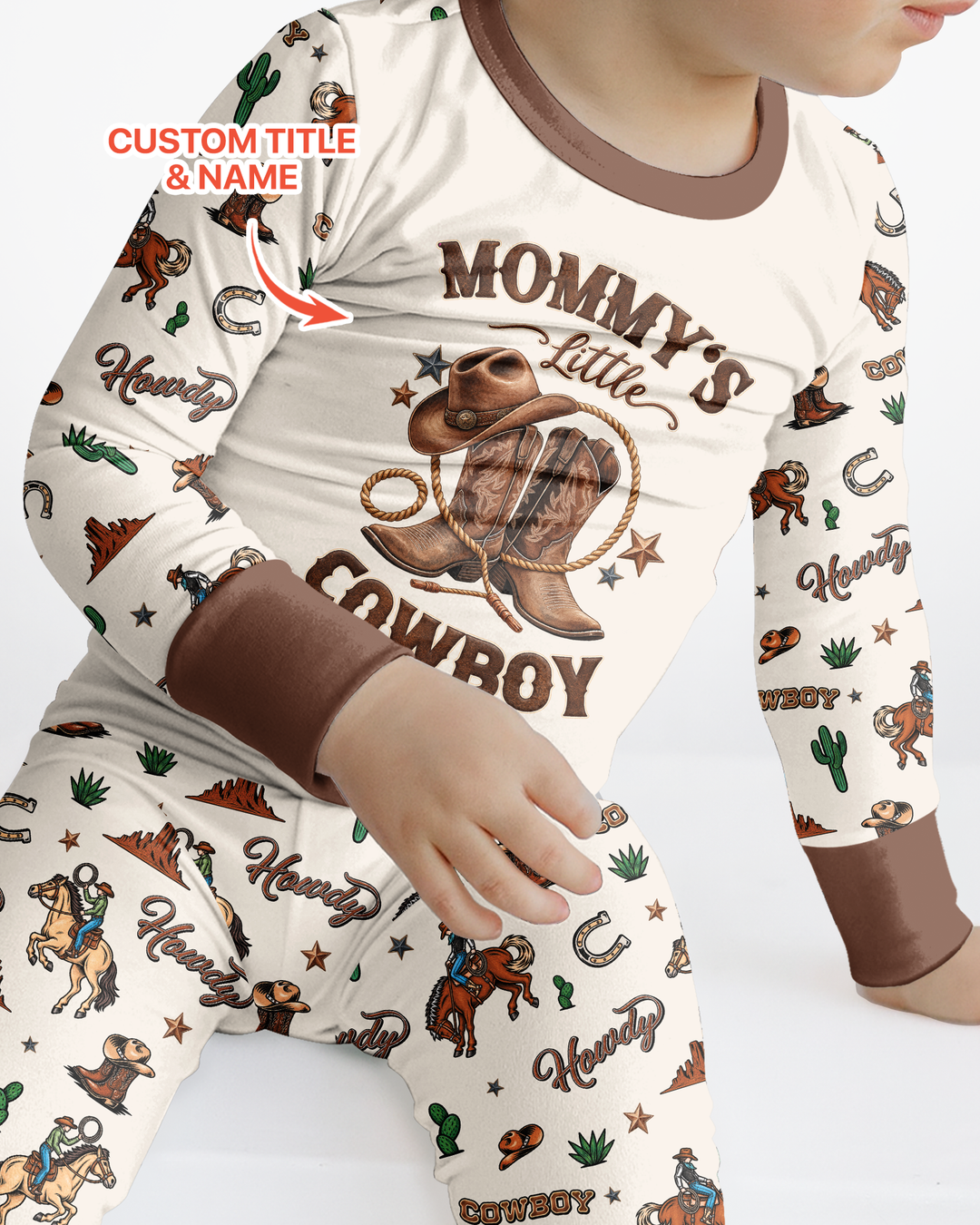 Personalized Family's Little Cowboy Bamboo Two Piece Long Sleeve Pajama Set