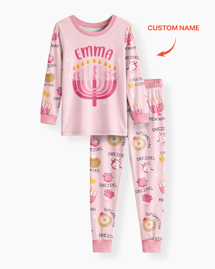 Custom Hanukkah Family Matching  Bamboo Two Piece Long Sleeve Pajama Set