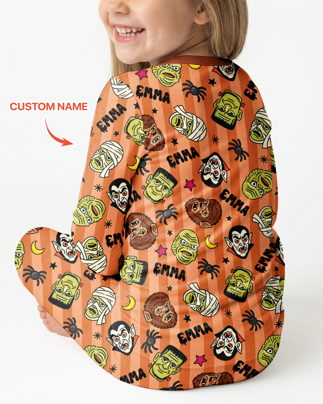 Custom Name Spooky Monsters Bamboo Two Piece Long Sleeve Pajama Set