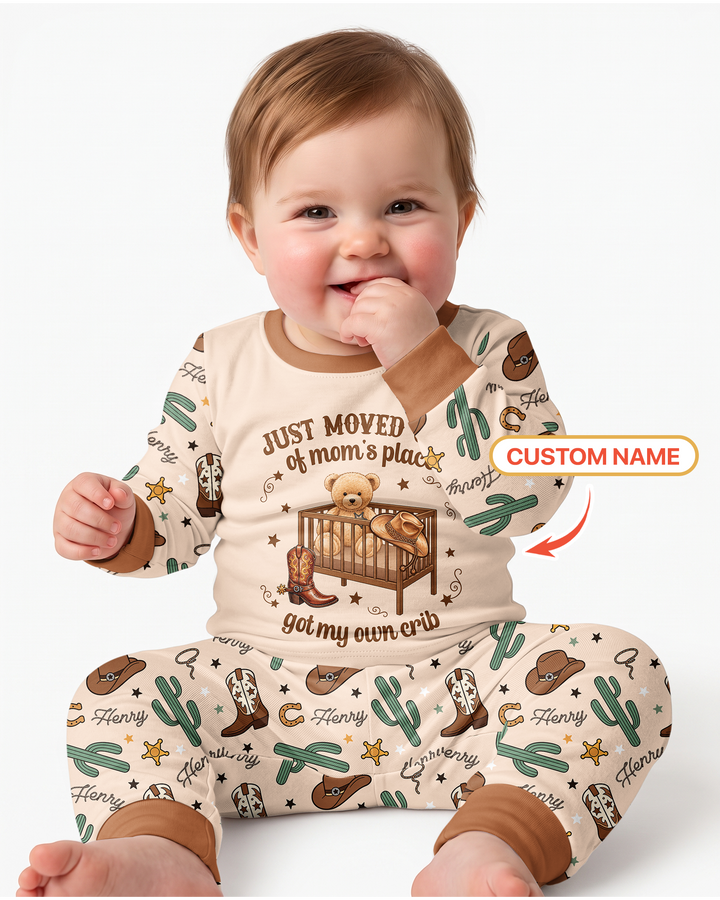 Custom Name Western Moved Out of My Mom's & Place Got My Own Crib Bamboo Two Piece Long Sleeve Pajama Set