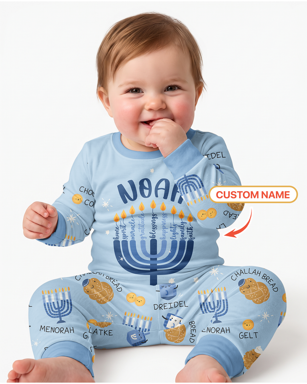 Custom Hanukkah Family Matching  Bamboo Two Piece Long Sleeve Pajama Set