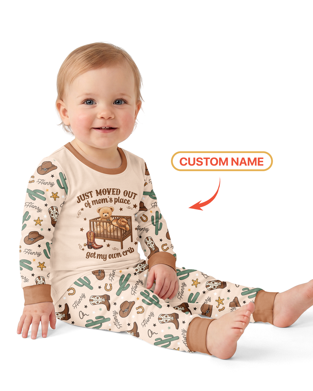 Custom Name Western Moved Out of My Mom's & Place Got My Own Crib Bamboo Two Piece Long Sleeve Pajama Set
