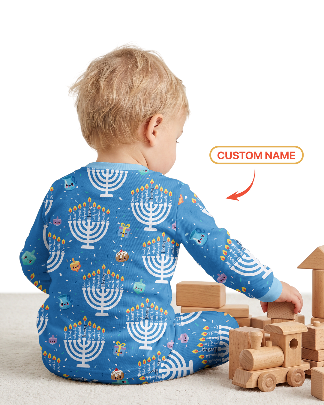 Custom Name Hannukkah Menorah Family Matching Bamboo Two Piece Long Sleeve Pajama Set