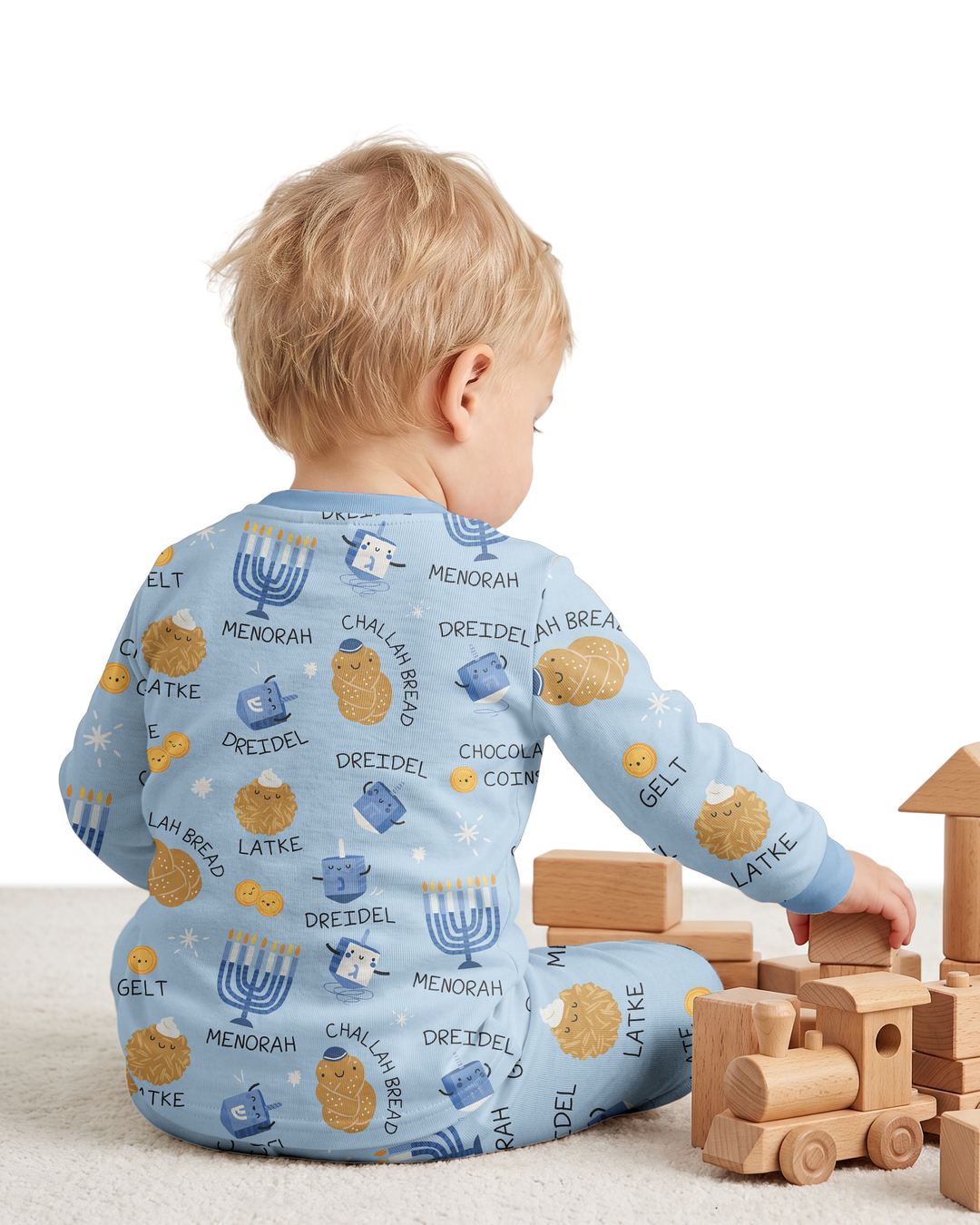 Custom Hanukkah Family Matching  Bamboo Two Piece Long Sleeve Pajama Set