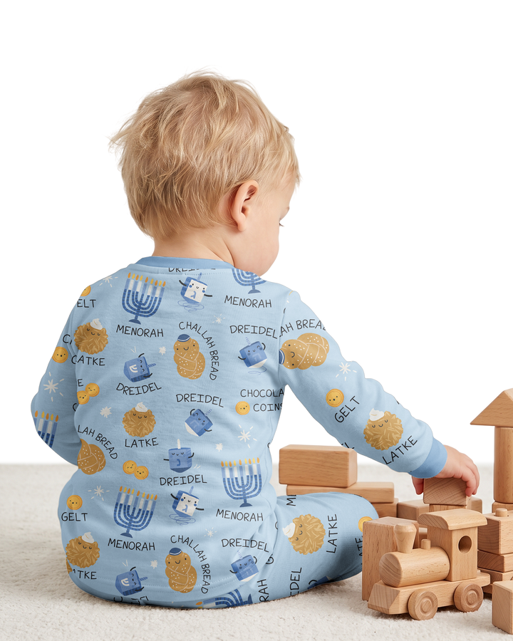 Custom Hanukkah Family Matching  Bamboo Two Piece Long Sleeve Pajama Set
