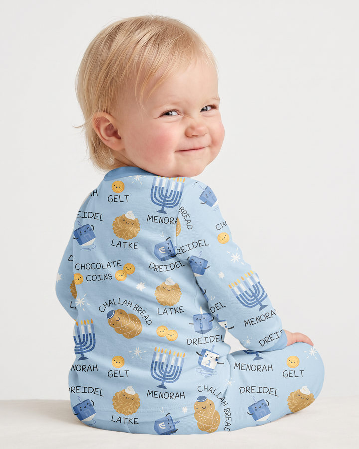 Custom Hanukkah Family Matching  Bamboo Two Piece Long Sleeve Pajama Set