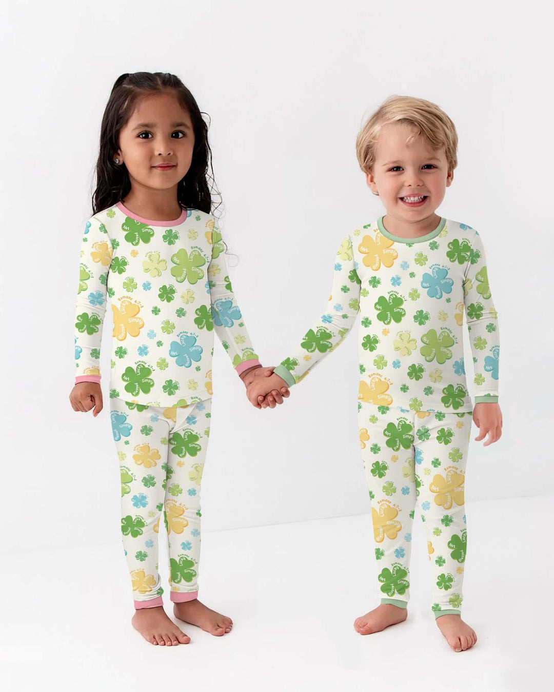 Shamrocks Print St. Patrick's Day Bamboo Two Piece Long Sleeve Pajama Set
