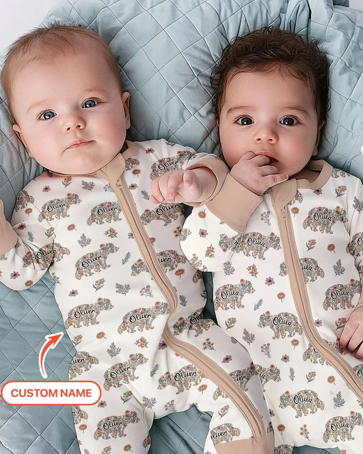 Custom Name Floral Bear Family Matching Bamboo Convertible Zippy