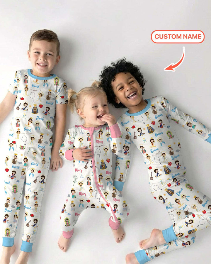 Custom Name Mother Mary Bamboo Two Piece Long Sleeve Pajama Set