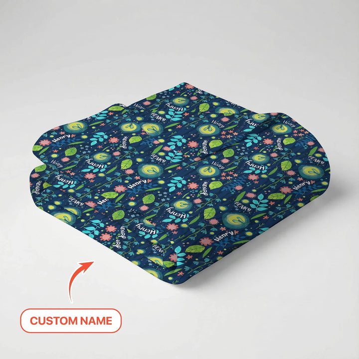 Nighttime Bugs Custom Name Bamboo Swaddle Blanket