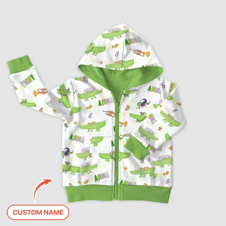 Alligator Mardi Gras Festival Bambus-Kapuzenpullover mit Reißverschluss